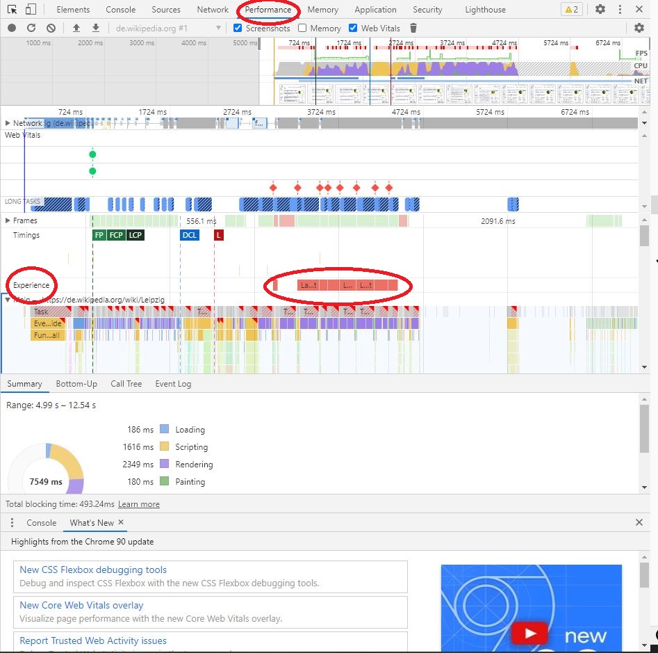Datenauswertung in der Google Chrome Console.