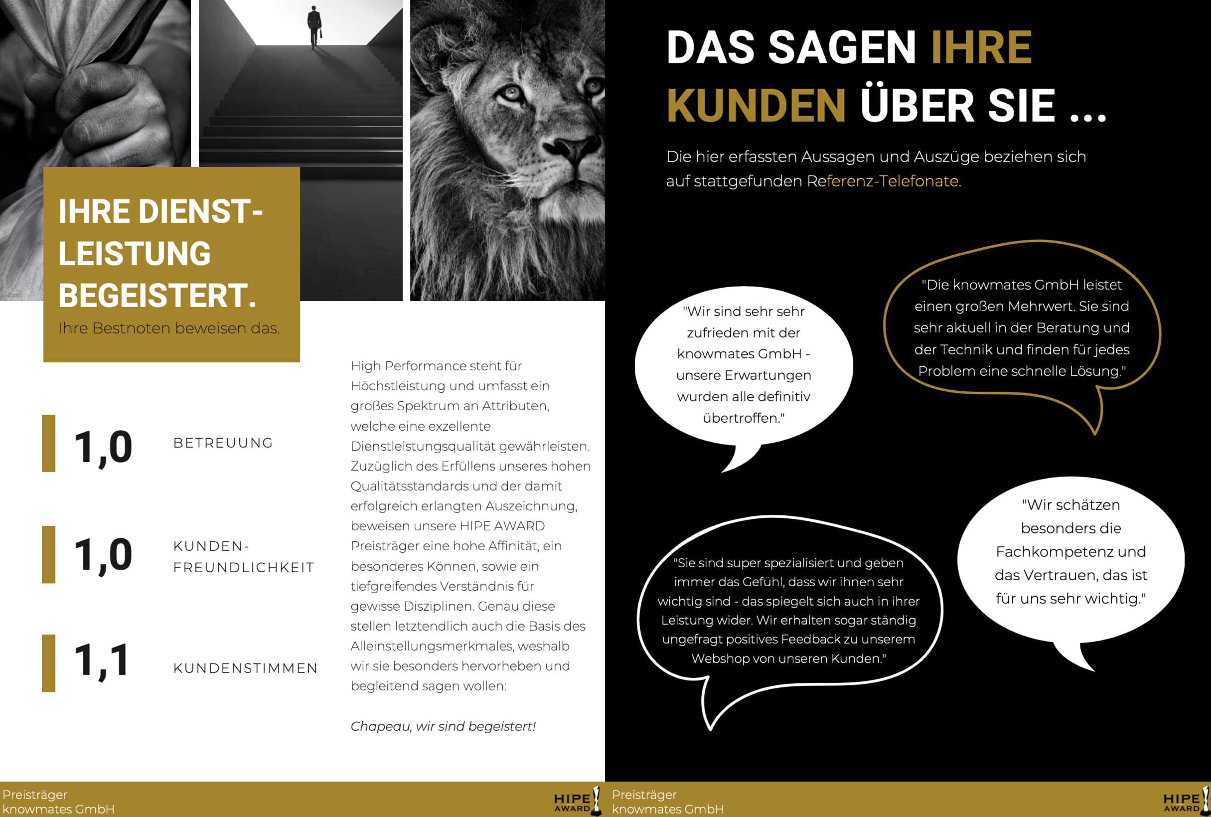 Grafik Kundenstimmen und Bewertungen der #knowmates GmbH bei der HIPE AWARD Auszeichnung